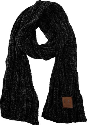 C.C Womens Ultra Soft Chenille Ribbed Thick Warm Knit Shawl Wrap Scarf, Black, One Size