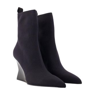 Balmain Womens Wedge Ankle Boot Black Cotton