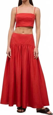 Staud Procida Linen Midi Skirt In Tomato
