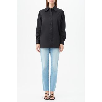 Trina Turk Litsa Oversized Poplin Button Up Top in Black at Nordstrom, Size X-Large