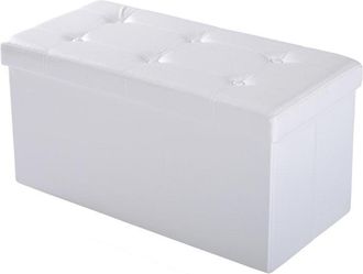 HOMCOM Folding Cream White Faux Leather Storage Cube Ottoman Bench Seat PU Rectangular Footrest Stool Box - Home Living | TJ Hughes