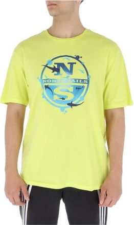 North Sails Haai Kompas T-shirt Geel Print - Heren - T-shirts - Geel - 2XL - Katoen - Tops