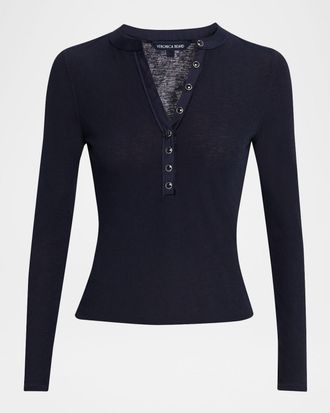 Veronica Beard Drexler Ribbed V-Neck Top