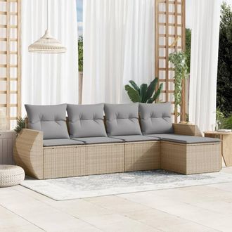 vidaXL Juego De Sof&aacute;s Jard&iacute;n Con Cojines 5 Pzas Rat&aacute;n Sint&eacute;tico Beige Vidaxl