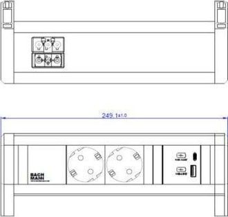 Bachmann Desk Regleta Plata 2 Enchufes Corriente Usb