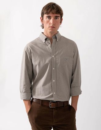 GANT Mens GANT Mens Regular Fit Classic Poplin Gingham Shirt - 260 Faded Taupe - Grey - Size: 44/Regular
