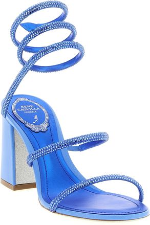 Rene Caovilla Womens Cleo Heel Sandal Blue Viscose Silk