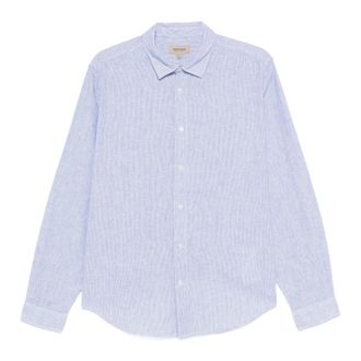 Woolrich Casual Shirts, male, Blue, Size: 2XL Striped Cotton-Linen Shirt