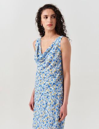 Ghost London Nyla Cowl Neck Satin Top in Blue Tulip at Nordstrom, Size 16
