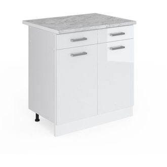 Vicco Mueble Bajo De Cocina R-line, Blanco Alto Brillo, 80 Cm, Et M&aacute;rmol