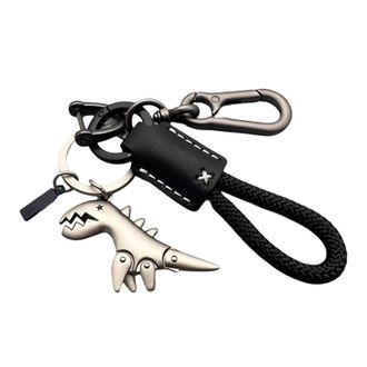 Generic Weseecase Keychain, 2025 New Aluminum Alloy Dinosaur Charm Paired with a Hand-Woven Bracelet, Metal Mini Dinosaur Keychain, Suede Leather Bracelet (Bl
