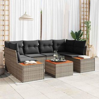 vidaXL Vidaxl - Conjunto De Sof&aacute; De Jard&iacute;n Con Coj&iacute;n 7 Pcs Gris Polirat&aacute;n