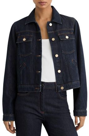 Reiss Carmen Denim Trucker Jacket in Dark Blue at Nordstrom, Size 12 Us