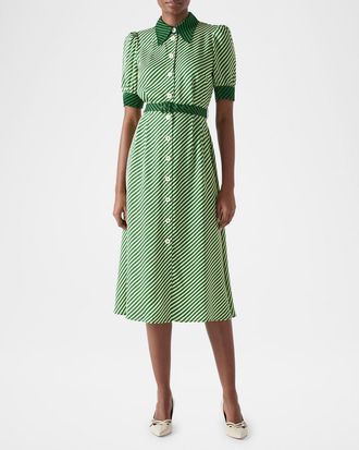 L.k. Bennett Valerie Striped Viscose Midi Shirtdress