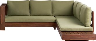 Beliani Conjunto Esquinero De Exterior Derecho Sof&aacute; Y Mesa Auxiliar De Madera De Acacia Certificada Verde Marettimo