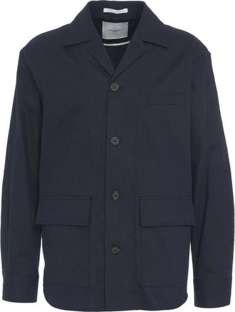 Paolo Pecora Blauwe Linnen Blend Overshirt Jas - Heren - Zomerjassen - Blauw - S - Linnen - Jassen