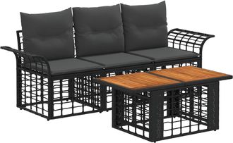 vidaXL Conjunto De Sof&aacute;s De Jard&iacute;n 4 Uds. Negro Y Gris Oscuro Vidaxl