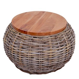Hhg Hhg - Nunca Usado] Mesa Auxiliar 088, Mesa De Rat&aacute;n Mesa De Flores Mesa De Caf&eacute; Mesa De Sal&oacute;n Mesa De Madera, Redonda 33x49x49cm, Kubu Rat&aacute;n Naturalez