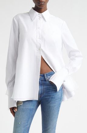 Brandon Maxwell The Vaughn Frothy Layered Button-Up Shirt in White at Nordstrom, Size 10