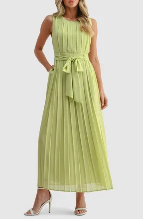Mila Mae Pleated Belted Maxi Dress in Lime Green at Nordstrom, Size X-Small