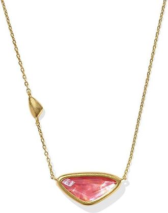 Kendra Scott Margot Short Pendant Womens Necklace Womens Necklace Vintage Gold Pink Coral Iridescent Abalone
