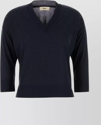 Herno v-neckline ribbed hem t-shirt with 3/4 sleeves