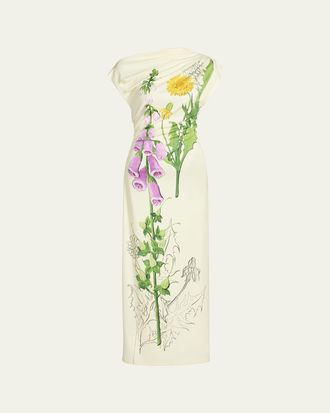Oscar De La Renta Off-The-Shoulder Foxglove Draped Jersey Maxi Dress