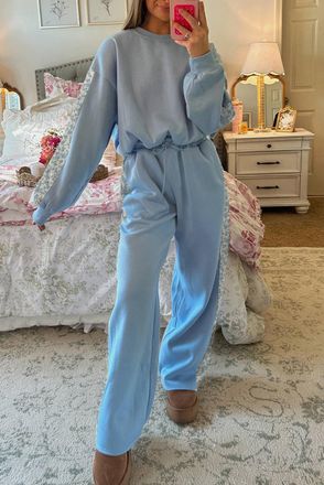 Azura Exchange Womens Loungewear Set Floral Accent - Light Blue - Size Medium