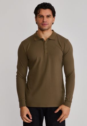 Siksilk Mens Khaki Green LS Button Polo XXL