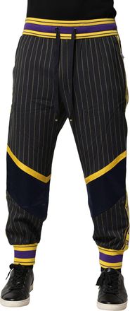 Dolce & Gabbana Mens Striped Virgin Wool Joggers Black Nylon