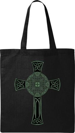 Generic Celtic Cross Natural Ecological Cotton Tote Bag Black
