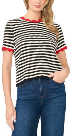 CeCe by Cynthia Steffe Stripe Pointelle Crewneck Sweater in Black at Nordstrom, Size Xx-Small