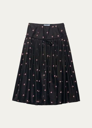 Prada Floral Silk-Blend A-Line Midi Skirt