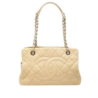 Chanel Pre-owned Quilted Caviar Leather Tote - Dames - Pre-owned - Beige - Maat: ONE Size Leer