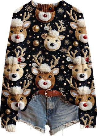 Generic Christmas Jumpers for Women Funny Cute Novelty Christmas Tree Jumpers Xmas Santa Reindeer Sweaters Winter Warm Holiday Pullover Sweaters Comfy Festive