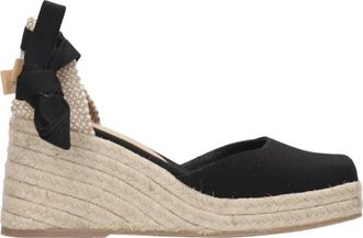 Castaner Zwarte sleehak sandalen met geweven hak - Dames - Sleehakken - Zwart - 38 EU - Katoen - Schoenen