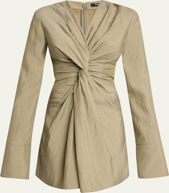 Balmain Long Sleeve Twist Detail Mini Dress