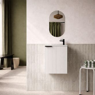 Aurlane Conjunto Mueble Compacto Mdf Ondulado Blanco 40x50x22cm Y Espejo Oval