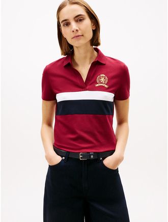 Tommy Hilfiger Womens Block Stripe Crest Stretch Pique Polo - Red - XXL