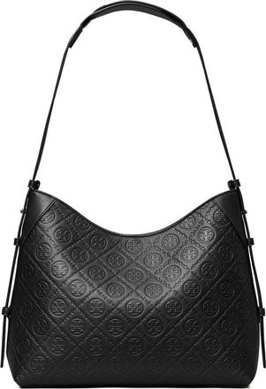 Tory Burch T Monogram Pebble Leather Messenger Bag in Black at Nordstrom