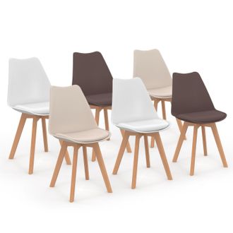 IDMarket Set Di 6 Sedie Scandinave Sara, Mix Di Colori Tortora, Beige E Bianco