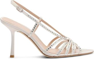Stuart Weitzman Carlyle Sandal 85 - Dames - Sandalen met hakken - Beige - 37 1/2 EU - Satijn - Schoenen
