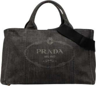 Prada Pre-owned Tote Bags, female, Black, Size: ONE SIZE Pre-owned Denim Tote Bag