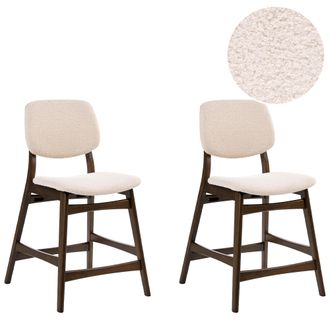 Beliani Conjunto De 2 Sillas De Bar Retro Sin Reposabrazos Asiento De Boucl&eacute; Marr&oacute;n Oscuro Y Beige Elaine