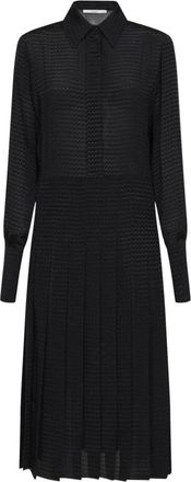 Fendi Jacquard Zijden Midi Jurk met Shirtkraag - Dames - Shirt Kleedjes - Zwart - XS - Kleedjes