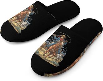 Generic Cowboys on Horseback Mens House Slippers Slip Indoor Slipper On Shoes Warm Outdoor