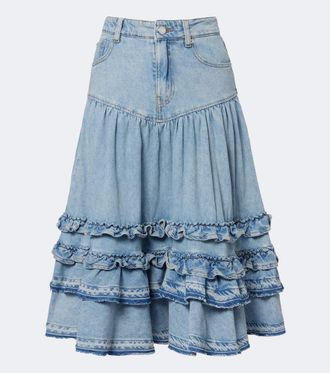 Ganni Gonna midi di jeans con volant