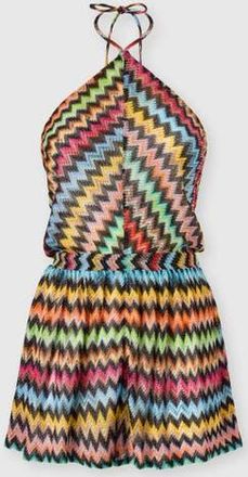 Missoni Short Jumpsuit In Lam&eacute; Viscose With Micro Zigzag And Halterneck in Black & Multicoloured at Nordstrom, Size 38