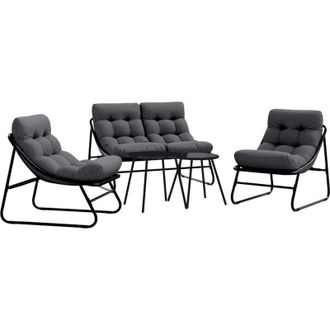 vidaXL Conjunto De Comedor De Jard&iacute;n 5 Pcs Negro Acero Vidaxl