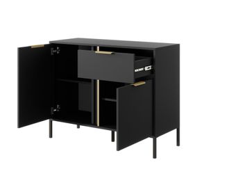 AKL FURNITURE C&oacute;moda efecto madera Negro y Dorado